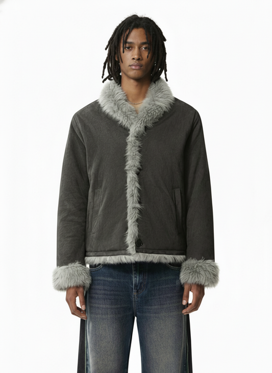 Retro High-Street Suede-Look Lapel Warm Fleece Jacket 