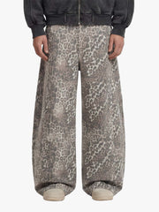Street Leopard Camouflage Pleated Barrel Jeans - 2636 