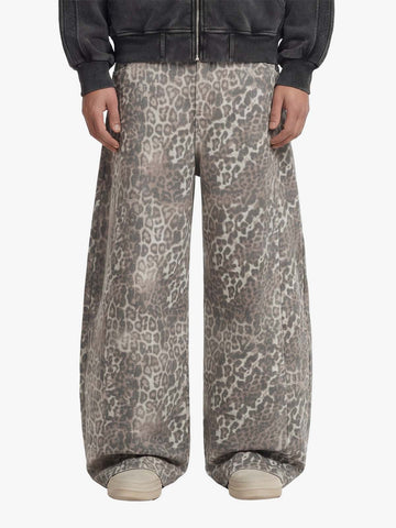 Street Leopard Camouflage Pleated Barrel Jeans - 2636 