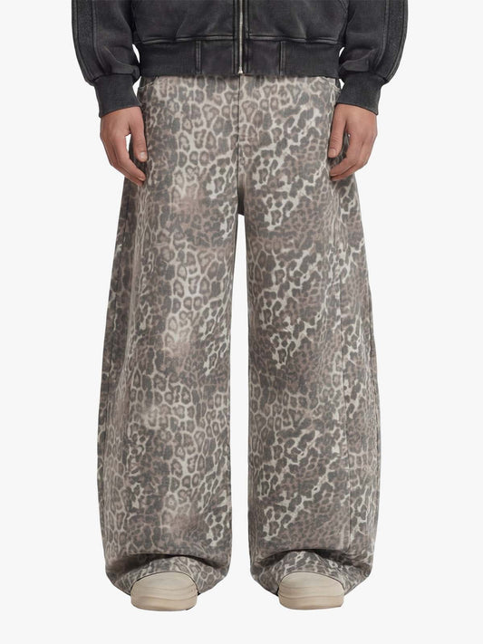 Street Leopard Camouflage Pleated Barrel Jeans 
