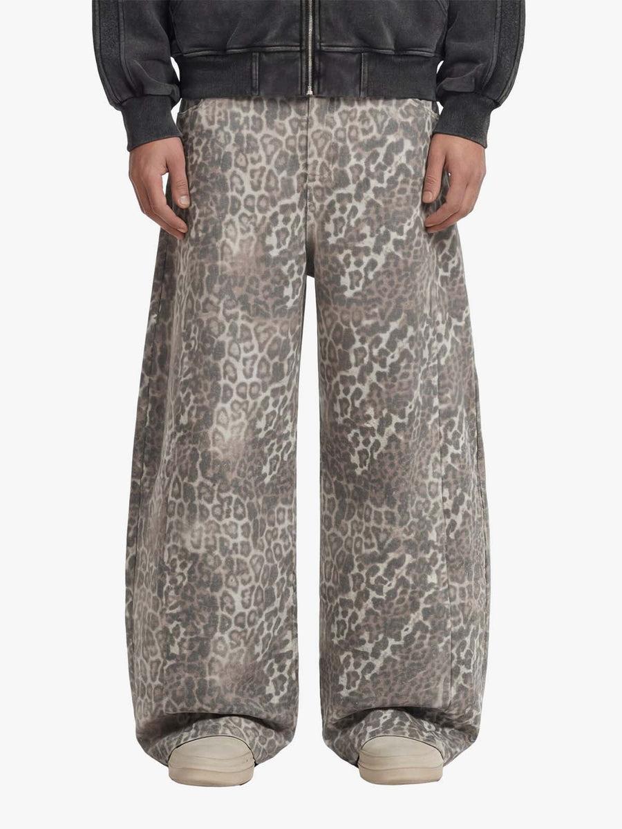 Street Leopard Camouflage Pleated Barrel Jeans - 2636 