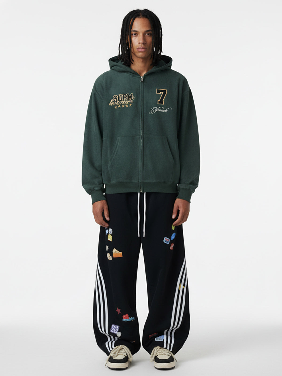 Suede Letter Embroidered Cropped Zip-Up Hoodie 