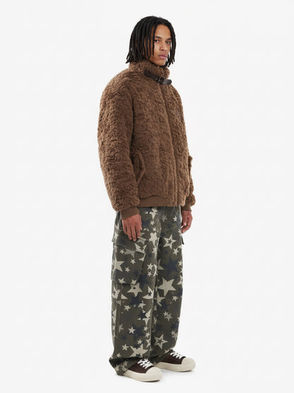 Vintage Stand Collar Sherpa Fleece Cotton Jacket 