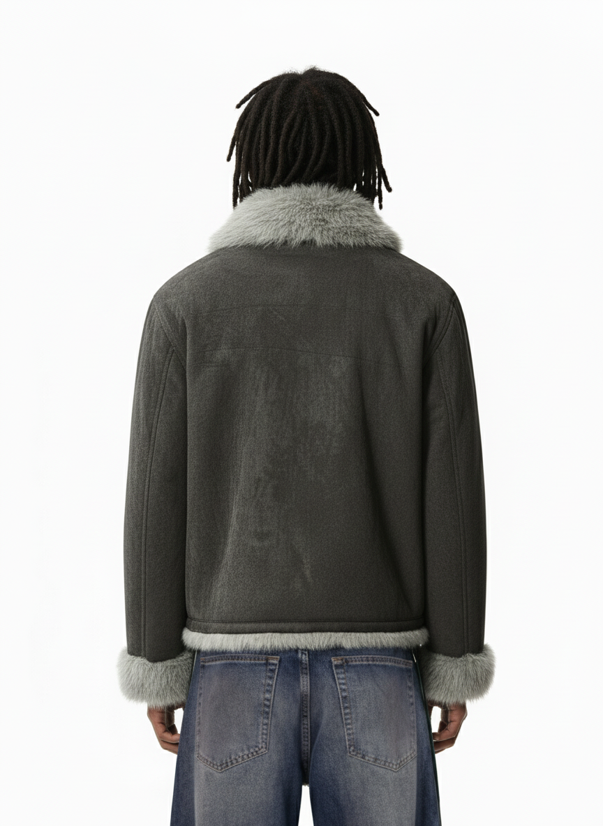 Retro High-Street Suede-Look Lapel Warm Fleece Jacket 