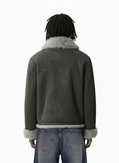 Retro High-Street Suede-Look Lapel Warm Fleece Jacket 