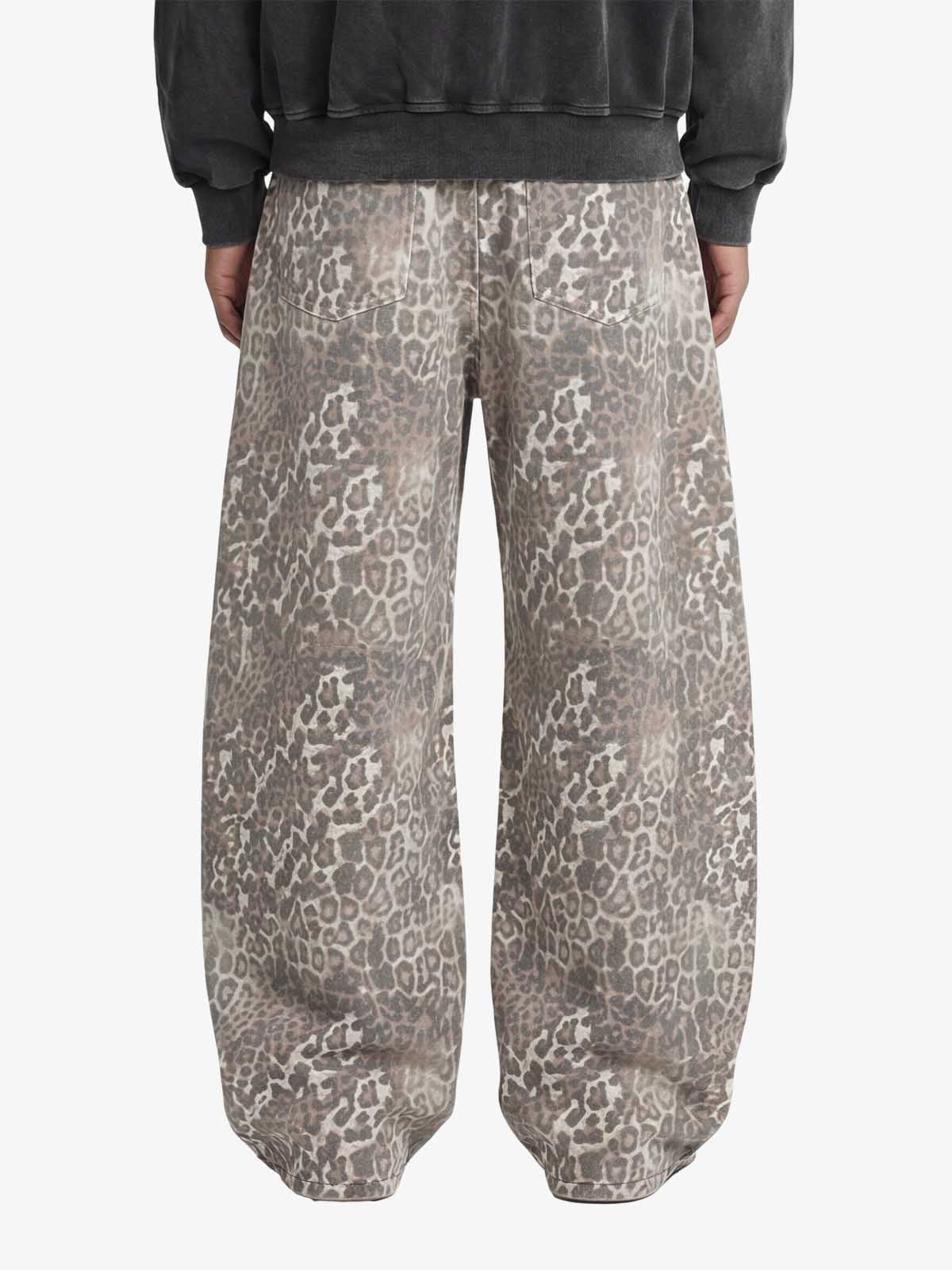 Street Leopard Camouflage Pleated Barrel Jeans - 2636 