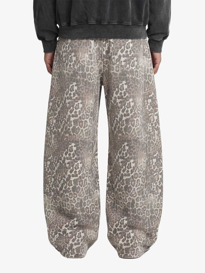 Street Leopard Camouflage Pleated Barrel Jeans - 2636 