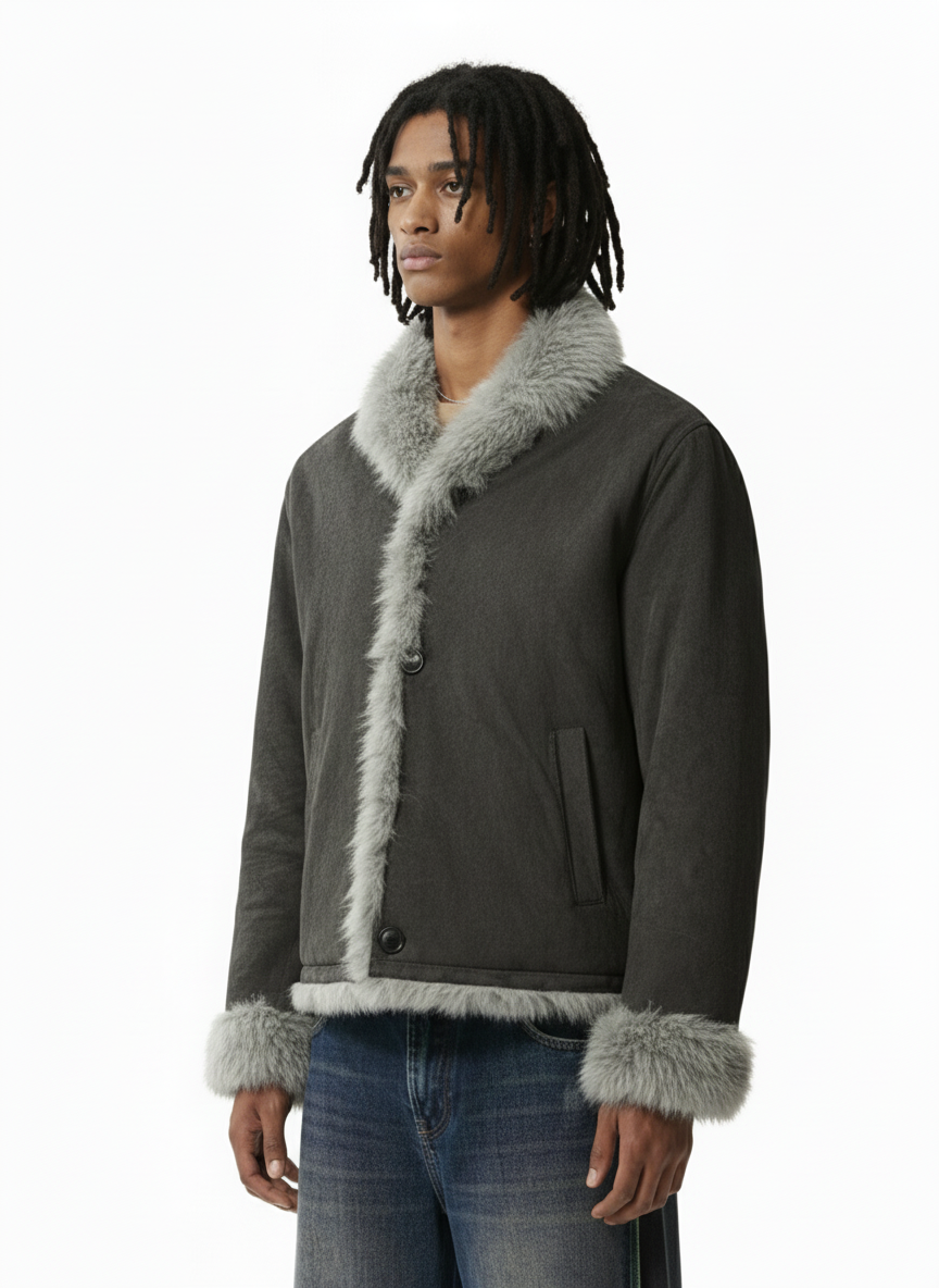 Retro High-Street Suede-Look Lapel Warm Fleece Jacket 