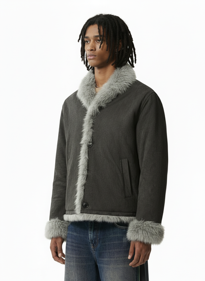 Retro High-Street Suede-Look Lapel Warm Fleece Jacket 