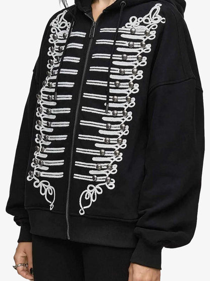 Embroidered Double-Breasted Graphic Hoodie