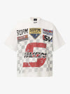 Cotton Oversized Graphic T-Shirt with Newspaper Print and Metal Eyelets 