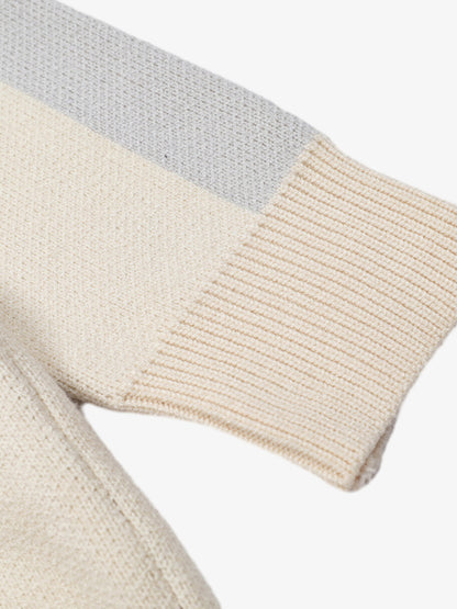 Vertical Striped Colorblock Lapel Sweater 