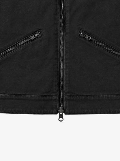 Six-Zip Washed Stand Collar Twill Jacket