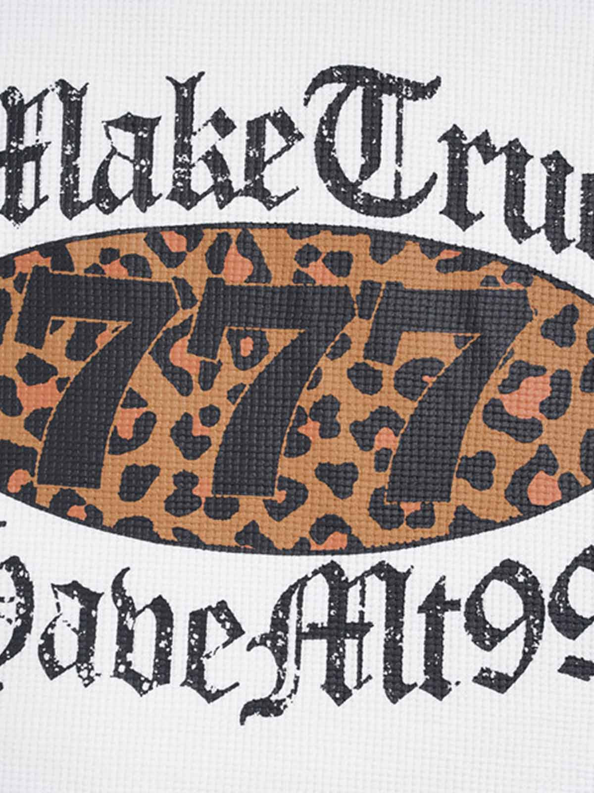 Leopard Letter Graphic Raglan Waffle Long Sleeve Tee