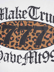 Leopard Letter Graphic Raglan Waffle Long Sleeve Tee