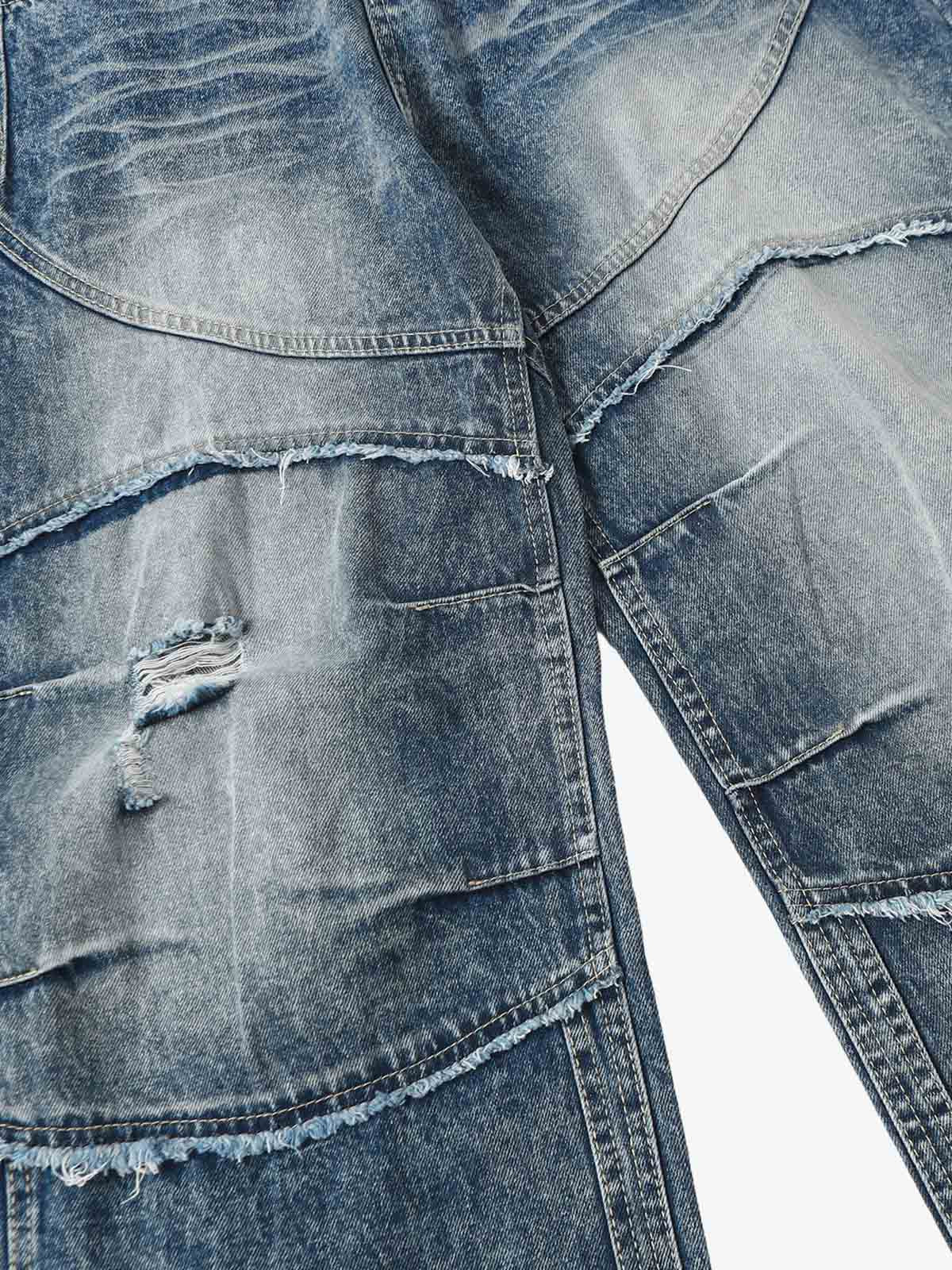 Distressed Patchwork Barrel Baggy Jeans