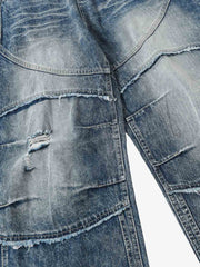 Distressed Patchwork Barrel Baggy Jeans