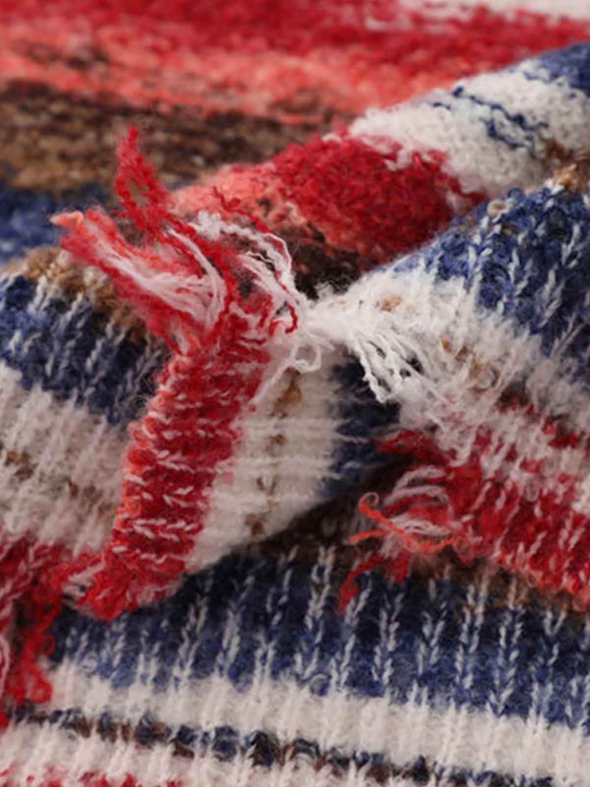 Frayed Edge Striped V Neck Knit Vest