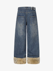 Studded Detail Furry Cuff Jeans