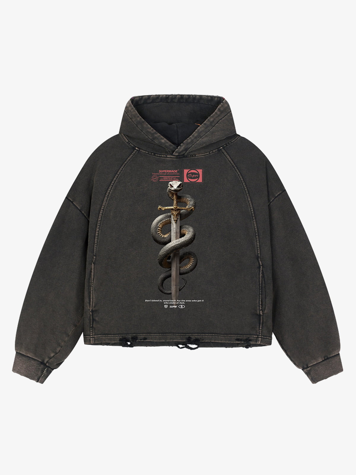 Vintage Washed Snake Staff Graphic Hoodie 