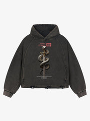 Vintage Washed Snake Staff Graphic Hoodie 