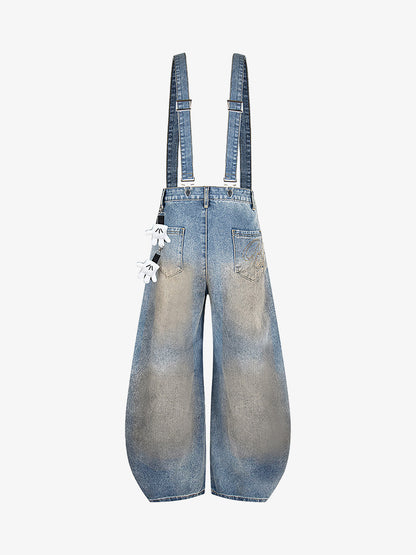 Washed Distressed Detachable Overalls Jeans 