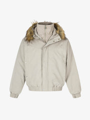 Deconstructed Layered Hooded Faux-Fur Collar Puffer Jacket