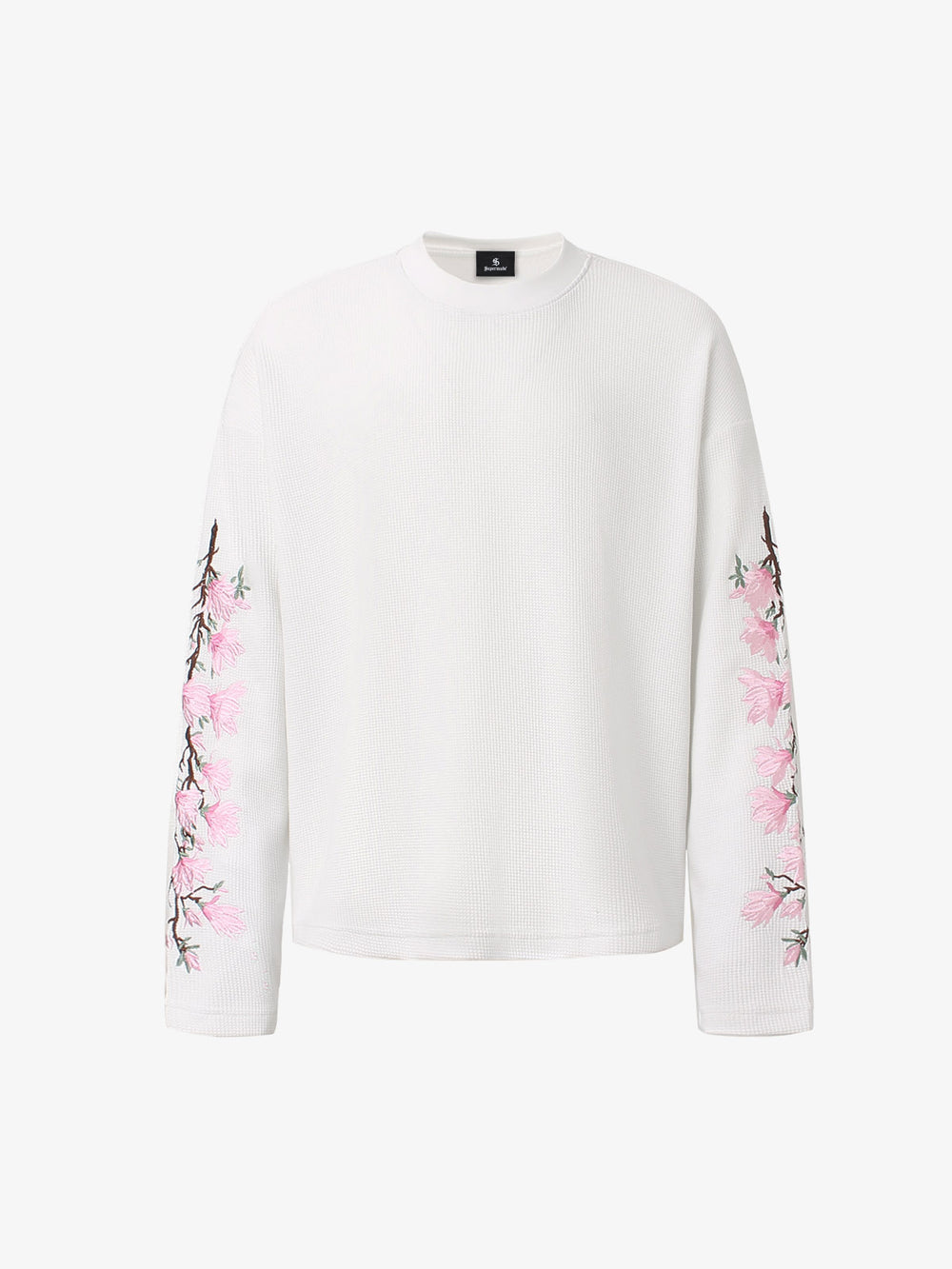 Floral Embroidered Waffle Long Sleeve Tee