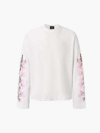 Floral Embroidered Waffle Long Sleeve Tee