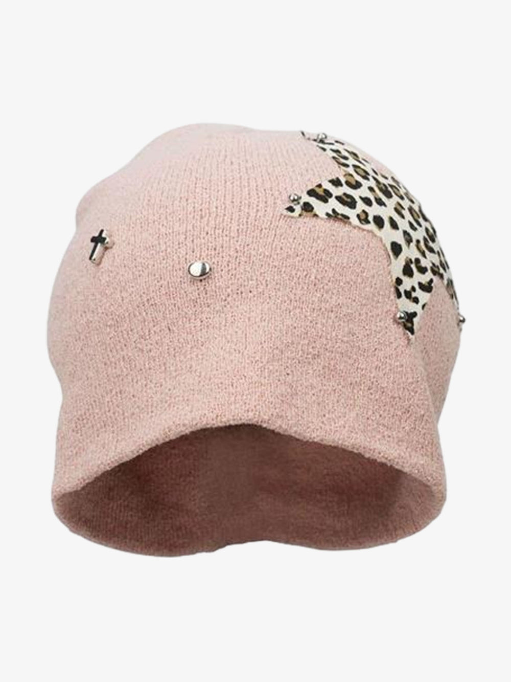 Leopard Star Appliqué Embroidered Knit Beanie