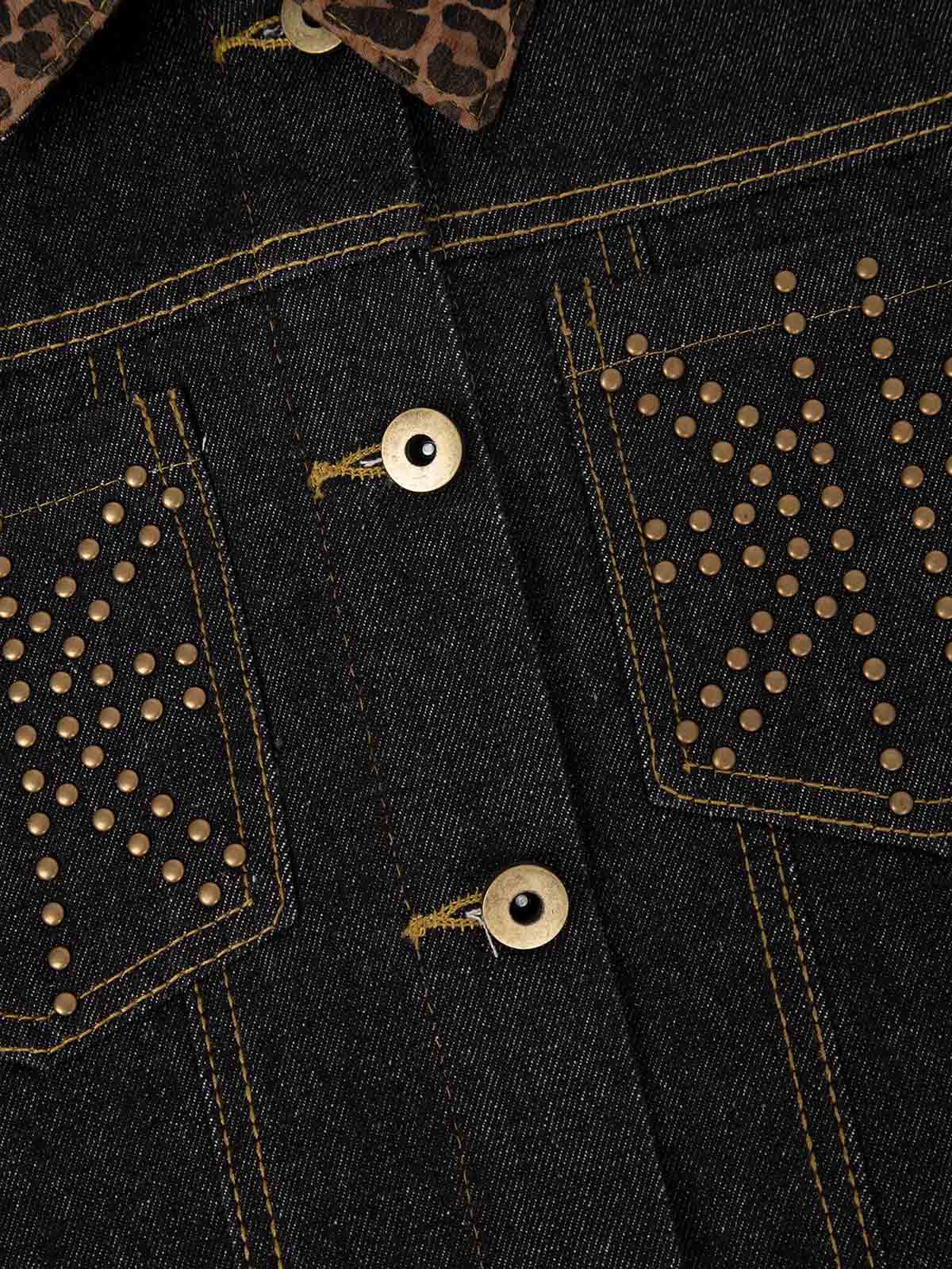 Leopard Flag Studded Pocket Denim Jacket