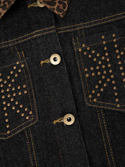 Leopard Flag Studded Pocket Denim Jacket