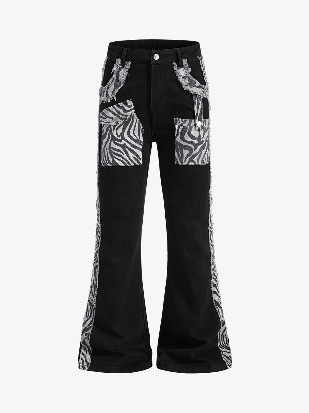 Zebra Patchwork Distressed Flared Jeans
