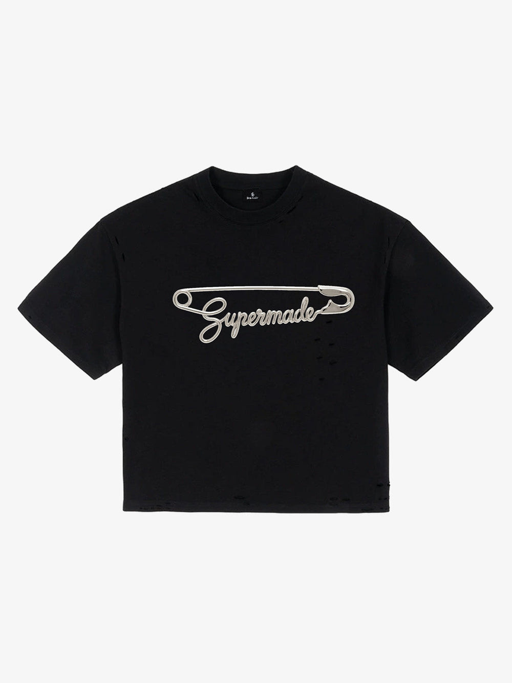 Distressed Safety Pin Cropped T-Shirt 
