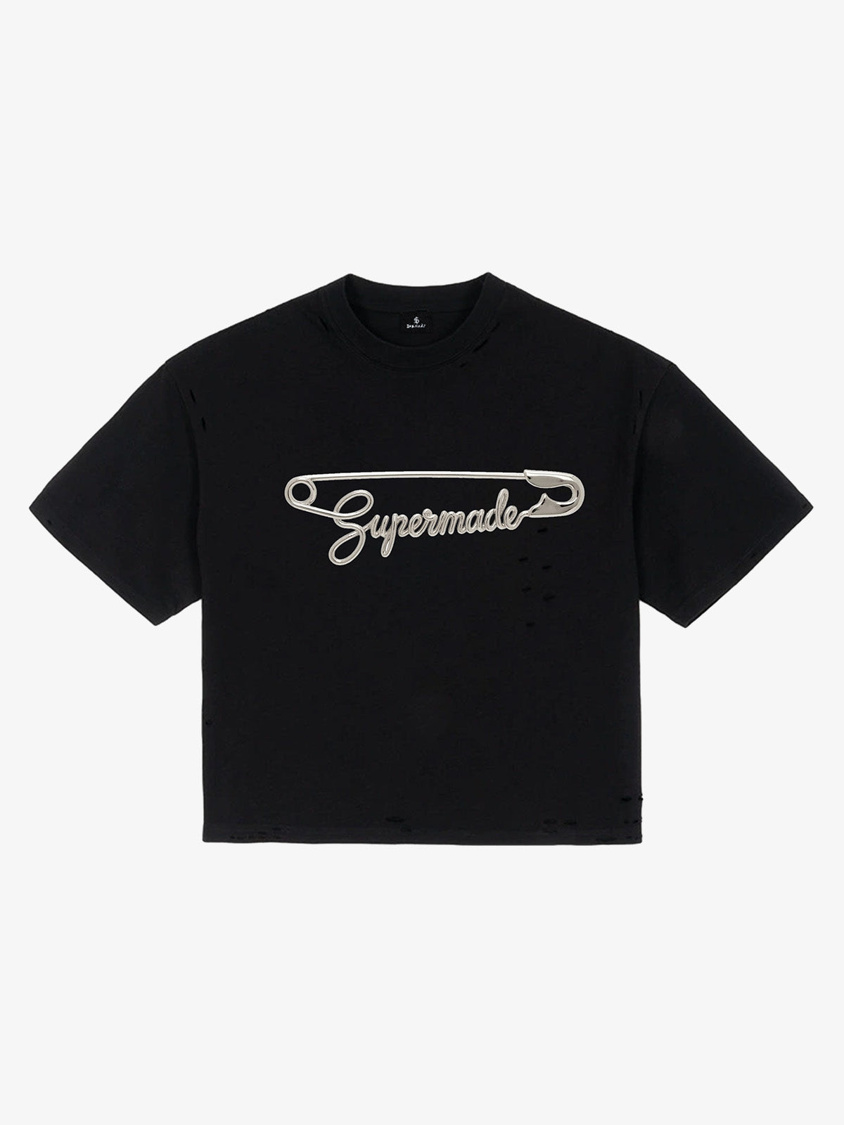 Distressed Safety Pin Cropped T-Shirt 