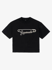 Distressed Safety Pin Cropped T-Shirt 