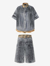 Camo-Trimmed Pleated Denim Utility Set 
