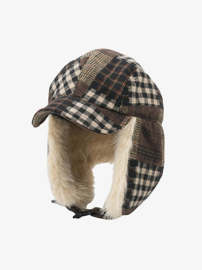 Winter Plaid Earflap Hat with Faux Fur Trim - Perfect for Cold Weather Protection 