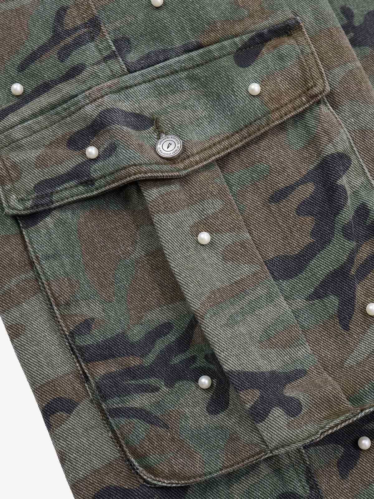 Camo Beaded Cargo Pants; Forest Camouflage / M, Forest Camouflage / L, Forest Camouflage / XL