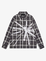 Distressed Graffiti Graphic Plaid Long Sleeve Shirt