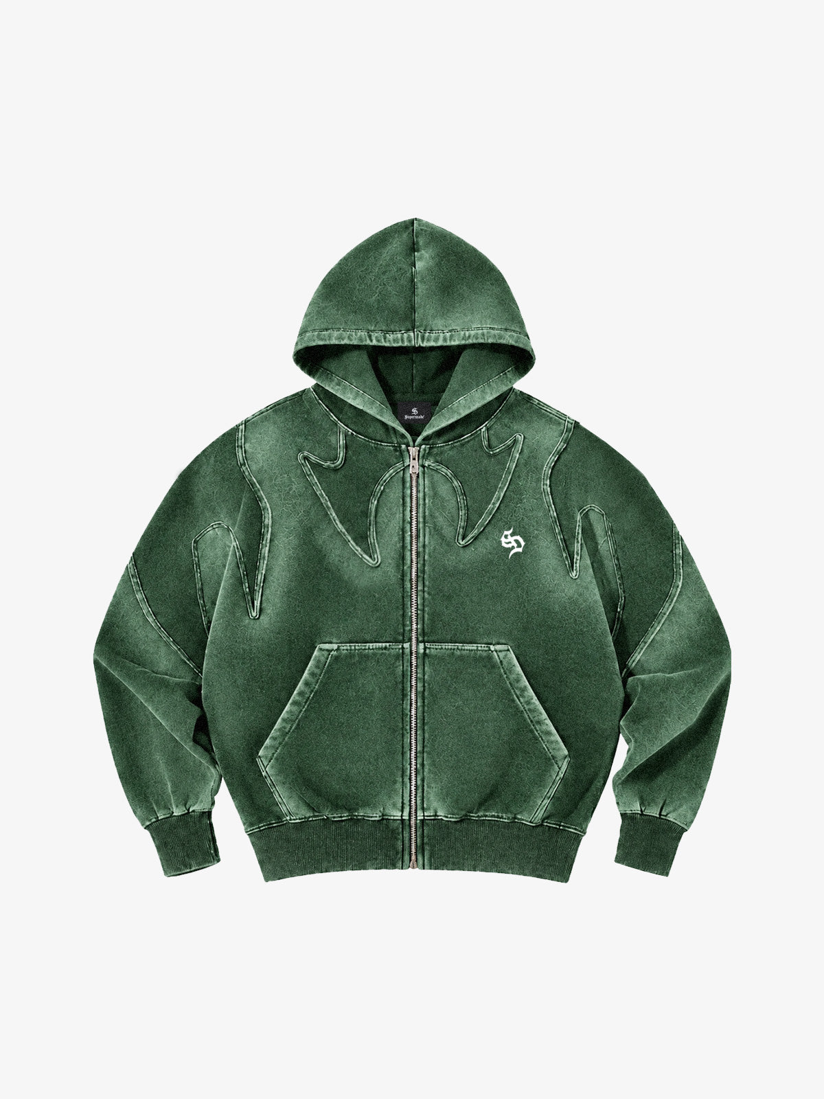 Washed Spray-Edge Zip Hoodie & Curved-Leg Sweatpants Set
