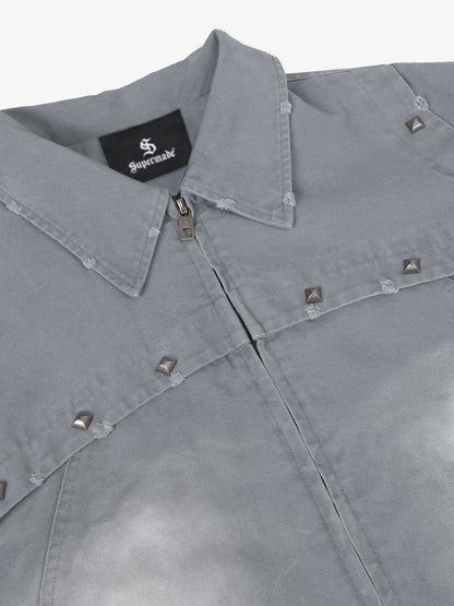 Thesupermade Street Punk Heavy-duty Studded Distressed Jacket 