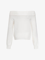 "76" Print Off-Shoulder Sweater
