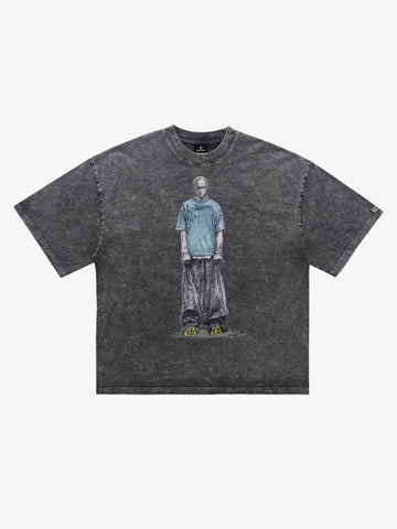 300G Jade Pattern Dyed Cotton Oversized T-Shirt with Skeleton Graphic Print Streetwear 
