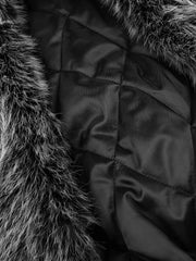 Deconstructed Faux-Fur Trim Stand-Collar PU Leather Coat