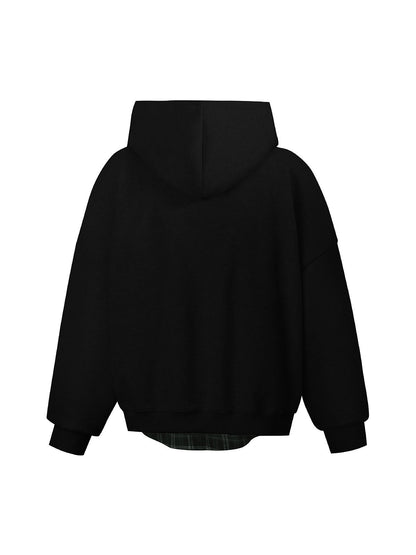 Faux Two-Piece Plaid Fleece Hooded Jacket 
