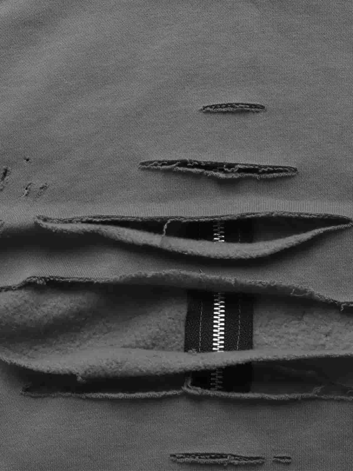 Retro Distressed Ripped Zip Up Hoodie 