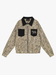 Leopard Embroidered Pocket Color Block Denim Jacket
