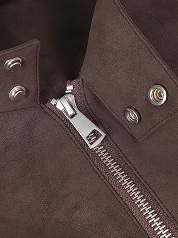 Suede Studded Zip Up Jacket 