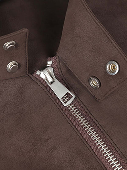 Suede Zip-Up Bomber Jacket for Men and Women - Stylish, High-Quality, Trendy Design with Decorative Studs 